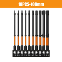 (1.5-8 10 pièces-100mm) 10 pièces clé Allen à percussion à tête hexagonale jeu de forets, tige hexagonale