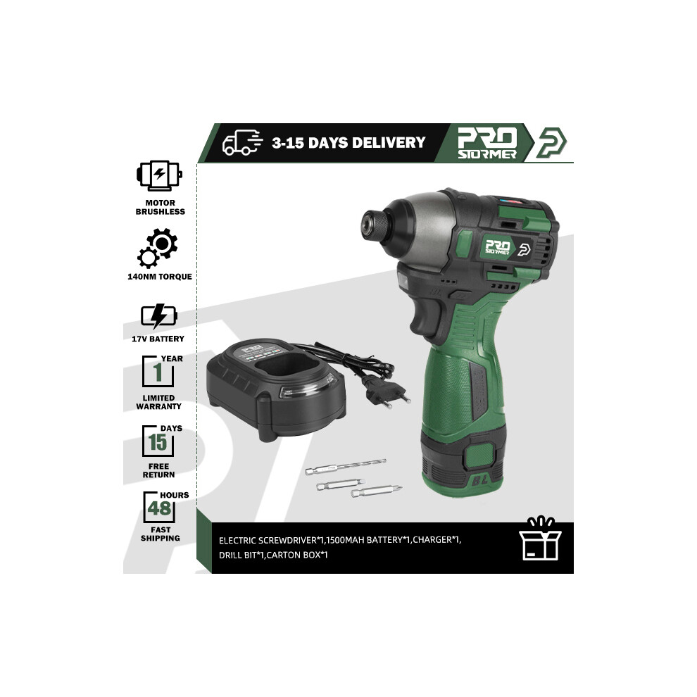 (Tournevis 1,5 Ah) tournevis électrique sans brosse 140NM 17 V vis autoperçante sans fil 1500 mAh batterie