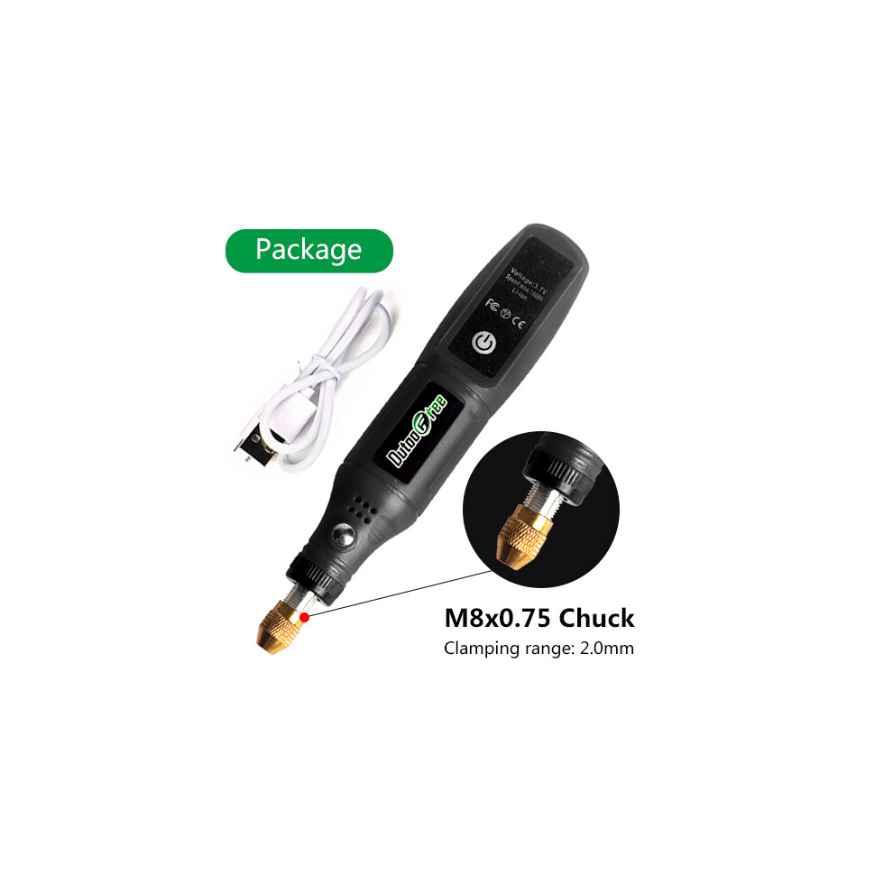 (Noir) 3.7V Mini perceuse sans fil gravure stylo de polissage USB Kit d'outils rotatifs sans fil gravure
