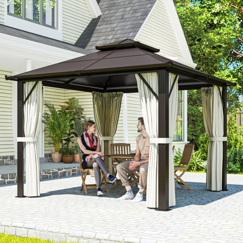Outsunny 3x3(m) Polycarbonate Hardtop Gazebo with Aluminium Frame, Beige