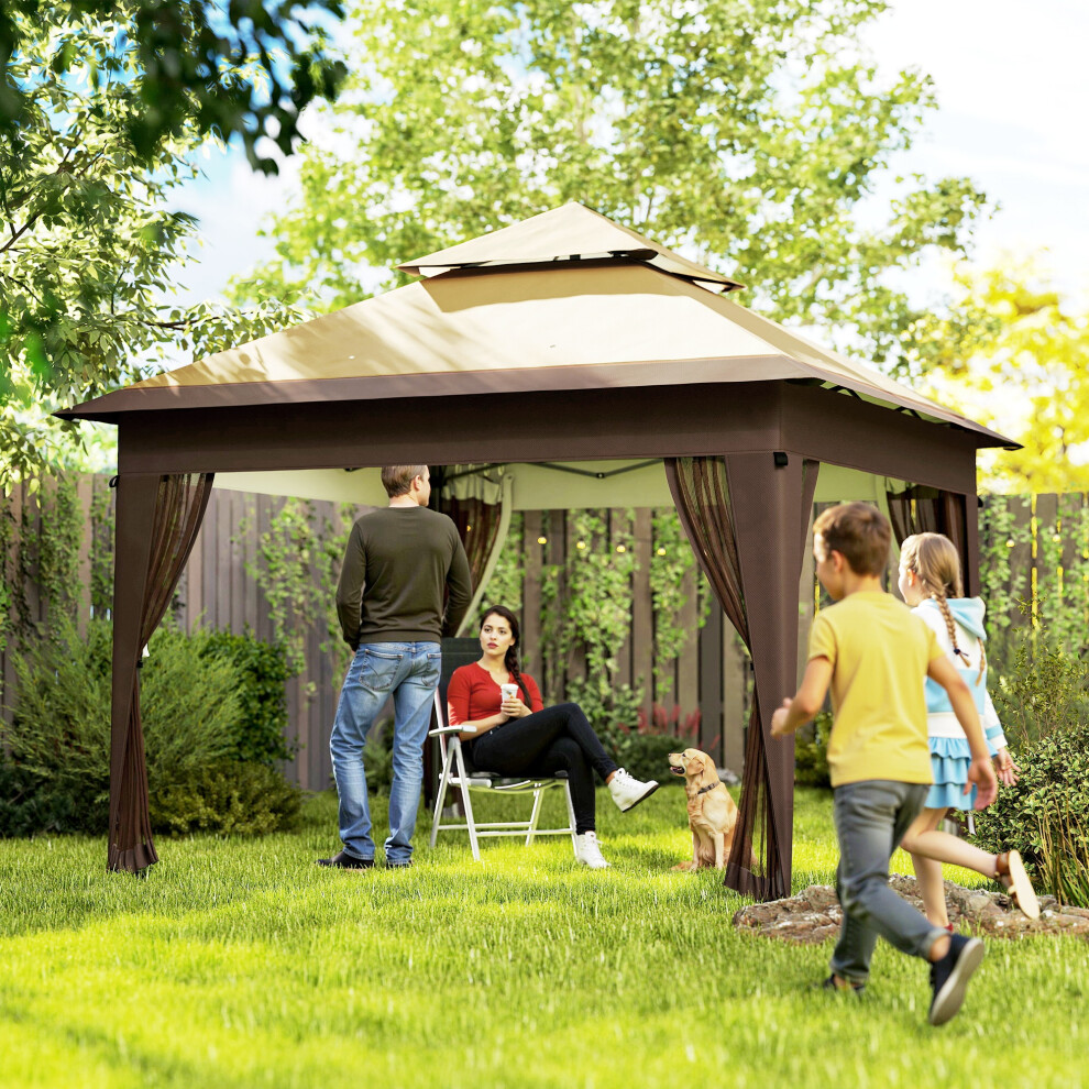 Outsunny 3 x 3(m) Pop Up Gazebo, Instant Shelter with Mosquito Netting, Khaki