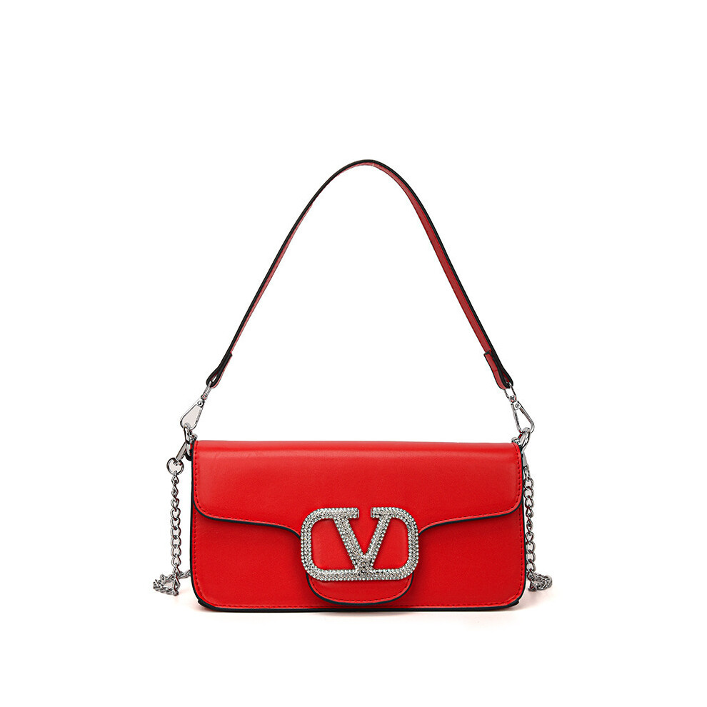 (Red) Small chain square bag crossbody bag