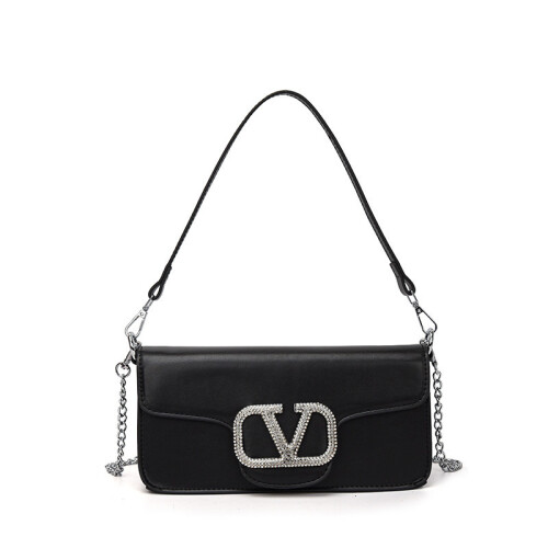 (Black) Small chain square bag crossbody bag