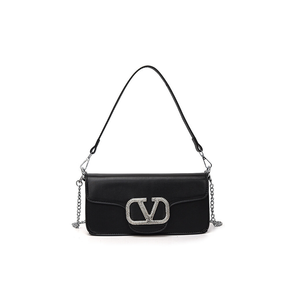 (Black) Small chain square bag crossbody bag