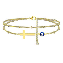 (As show, One size) Lady Anklet Double-layers Anklet Foot Bracelet Women Cross Ankle Bracelets