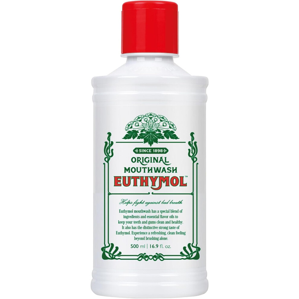 Euthymol Original Mouthwash 500mL | Antibacterial, Alcohol-Free, Fluoride-Free Oral Rinse for Fresh Breath & Gum Health