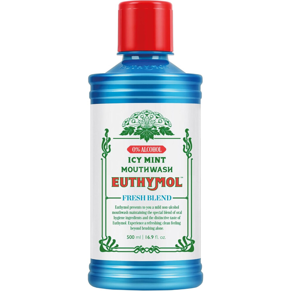 Euthymol Icy Mint Mouthwash 500mL - Alcohol-Free Antibacterial Rinse for Fresh Breath & Gum Protection