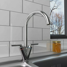 Modern Kitchen Mixer Tap Dual Lever Swivel Spout Mono Chrome Sink Taps