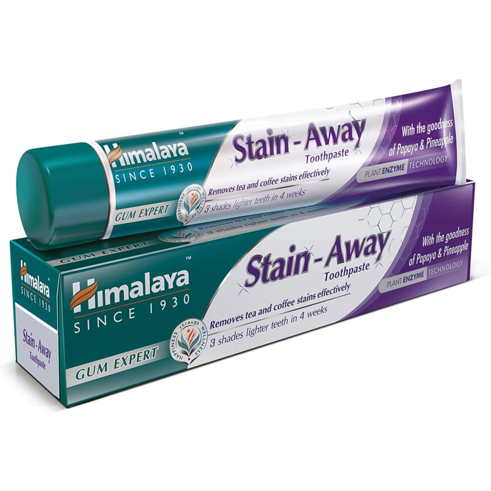 Himalaya Stain Away Herbal Toothpaste 100mL | Natural Stain Removal Toothpaste for Whiter Teeth & Long-Lasting Fresh Breath, Fluoride-Free