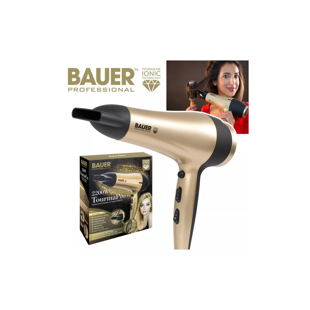 BAUER 2200W Professional Ionic Hair Dryer Concentrator Nozzle Blower Pro Salon