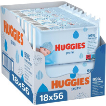 Huggies Pure Baby Wipes - 18 Packs (1008), 99% Pure Water, Fragrance Free, Hypoallergenic, Gentle for Newborns - Product Code: Baby Wipes, 18 Packs