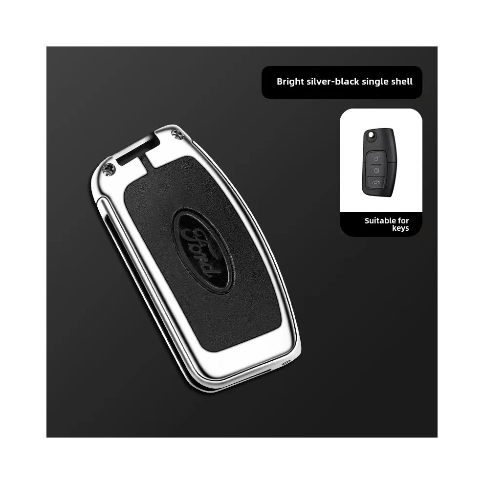 (Lumière argentée. Coque unique. Noir) Étui à clés Ford classique adapté aux modèles 09-13 Porte-clés