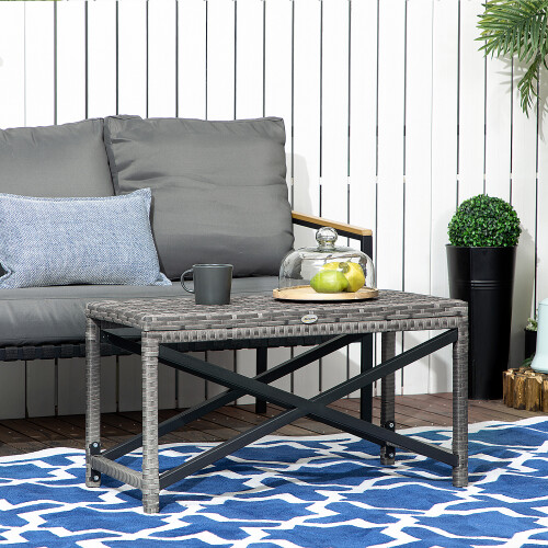 Outsunny Outsunny PE Wicker Outdoor Coffee Table, Rattan Side Table w/ Plastic Board