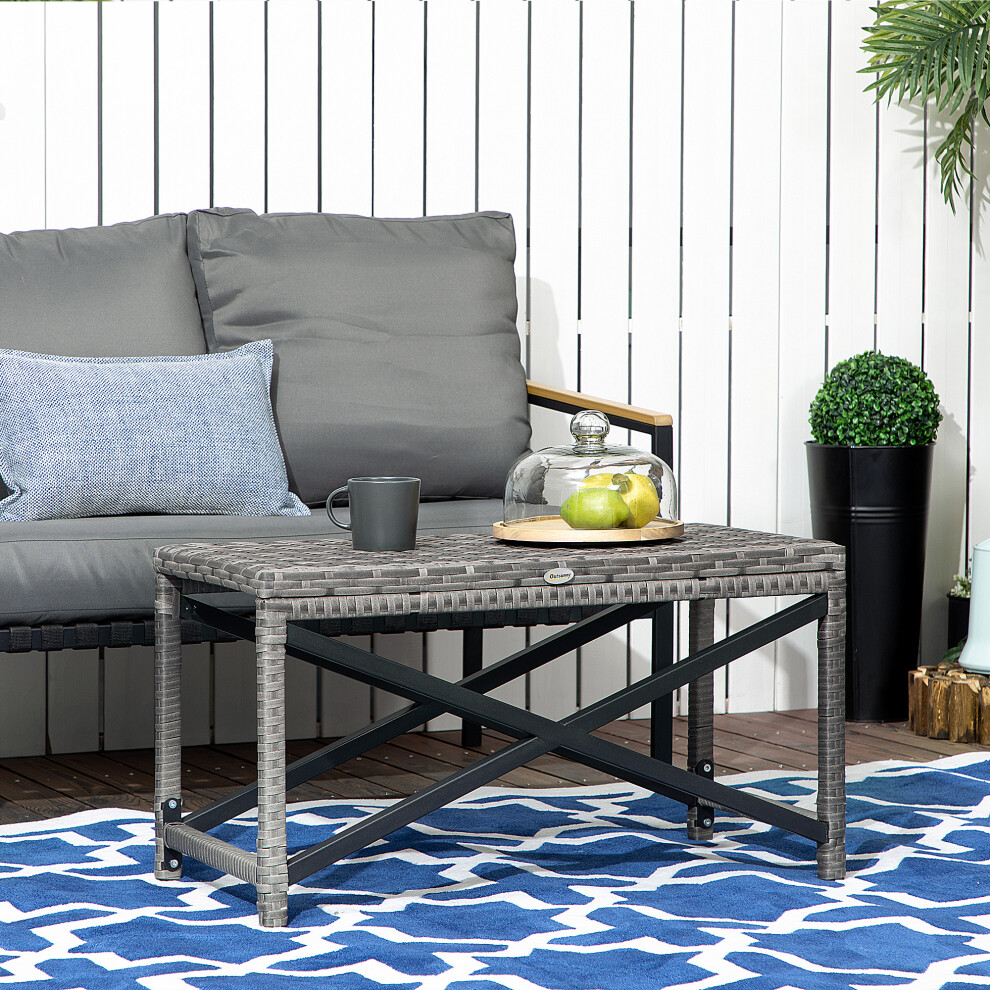 New Outsunny Pe Wicker Outdoor Coffee Table, Rattan Side Table W/ Plastic Board Brown