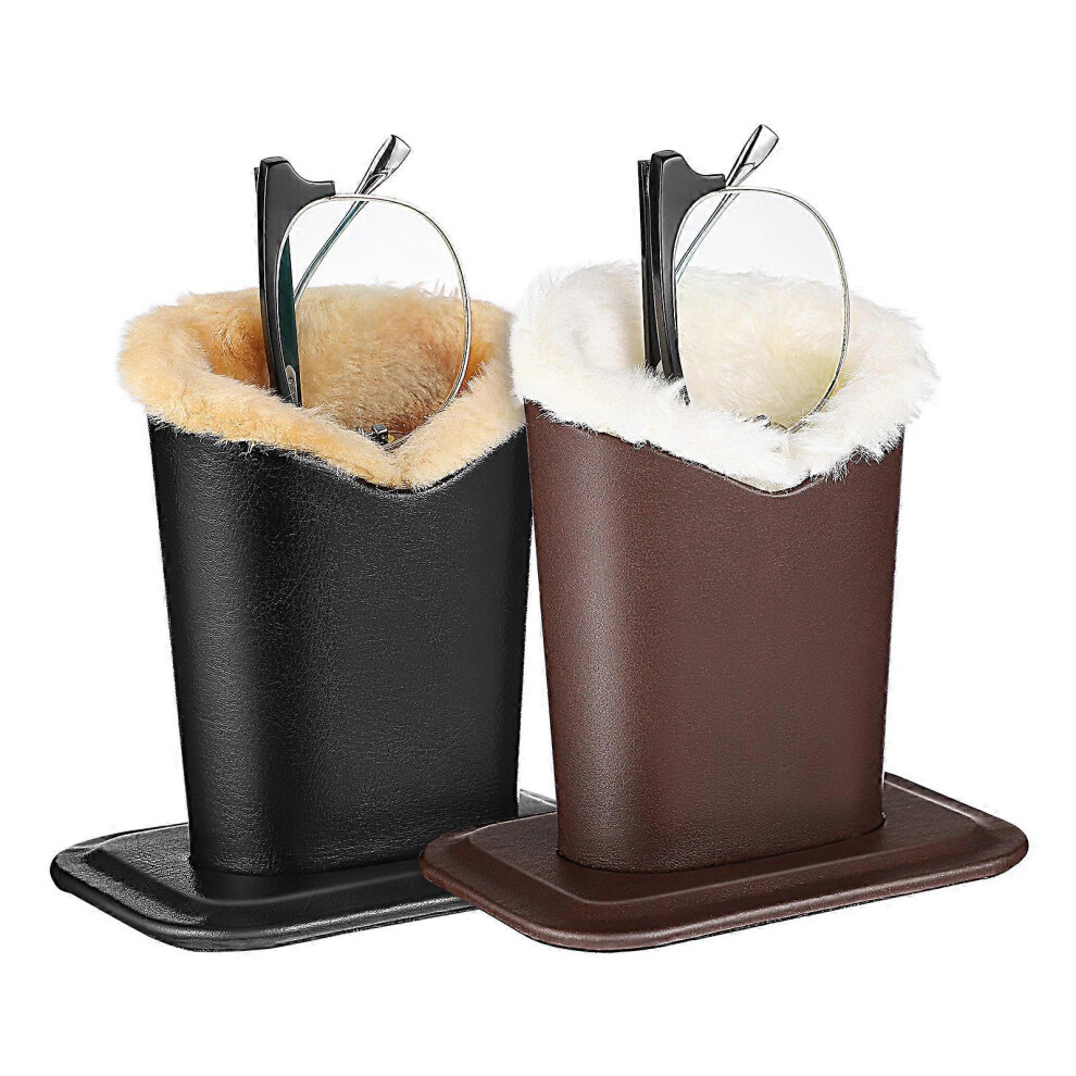 (As show, One size) Toyvian 2Pcs Eyeglasses Holder Leather Plushed Eyewear Holding Stand Glasses Protective Holder for Desks or Nightstand