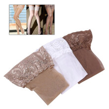(As show, One size) 3 Pairs Anti-skid Silicone Thigh High Stockings Sexy Lace Trimming Lingerie Leg Stocking Socks (White & Coffee & Skin-color)