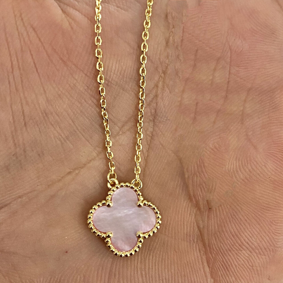 (Golden [Pink mother-of-pearl] necklace) Fashionable 18k four-leaf clover necklace for women, double-sided mother-of-pearl pendant, non-fading, high-end collarbone chain