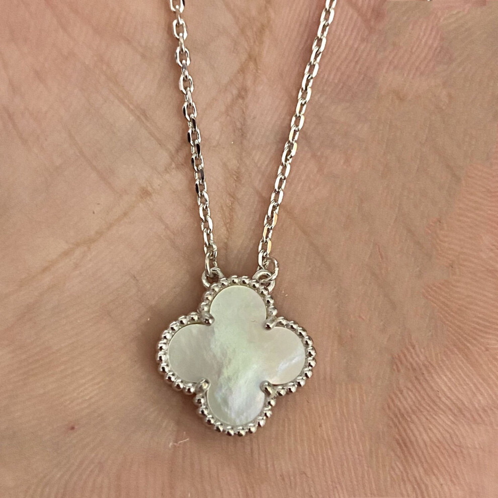 (White gold [White Mother-of-Pearl] necklace) Fashionable 18k four-leaf clover necklace for women, double-sided mother-of-pearl pendant, non-fading, h