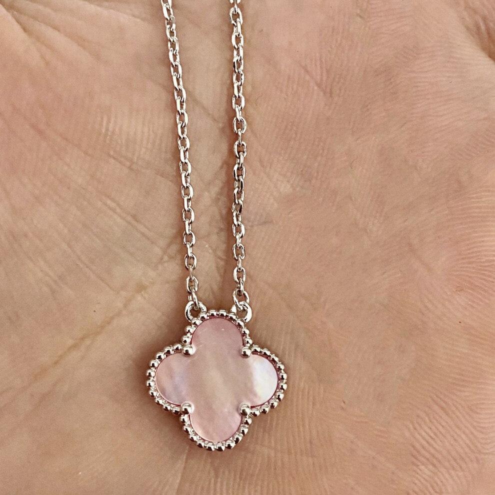 (White gold [pink mother-of-pearl] necklace) Fashionable 18k four-leaf clover necklace for women, double-sided mother-of-pearl pendant, non-fading, high-end collarbone chain