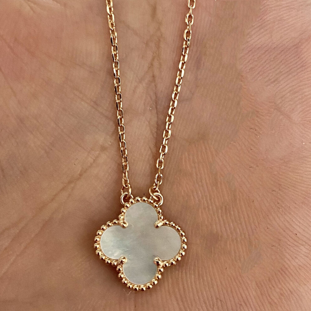 (Rose gold [White Mother-of-pearl] necklace) Fashionable 18k four-leaf clover necklace for women, double-sided mother-of-pearl pendant, non-fading, high-end collarbone chain