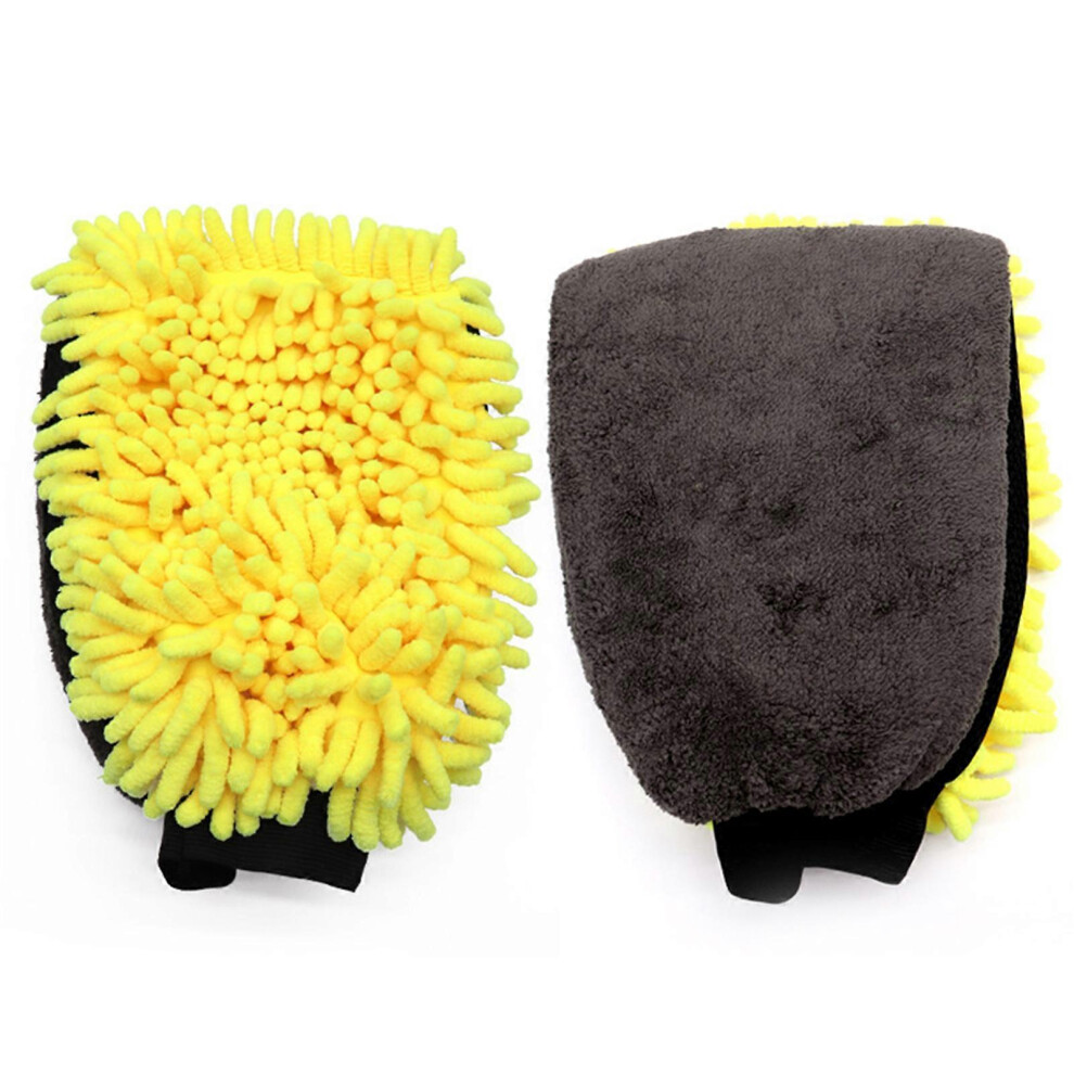 (Yellow) Large Microfiber Car Wash Mitt Waterproof Chenille Gloves Thick Car Cleaning Mitt Wax Detailing Auto Care Double-Faced Glove Yellow 5004229402640