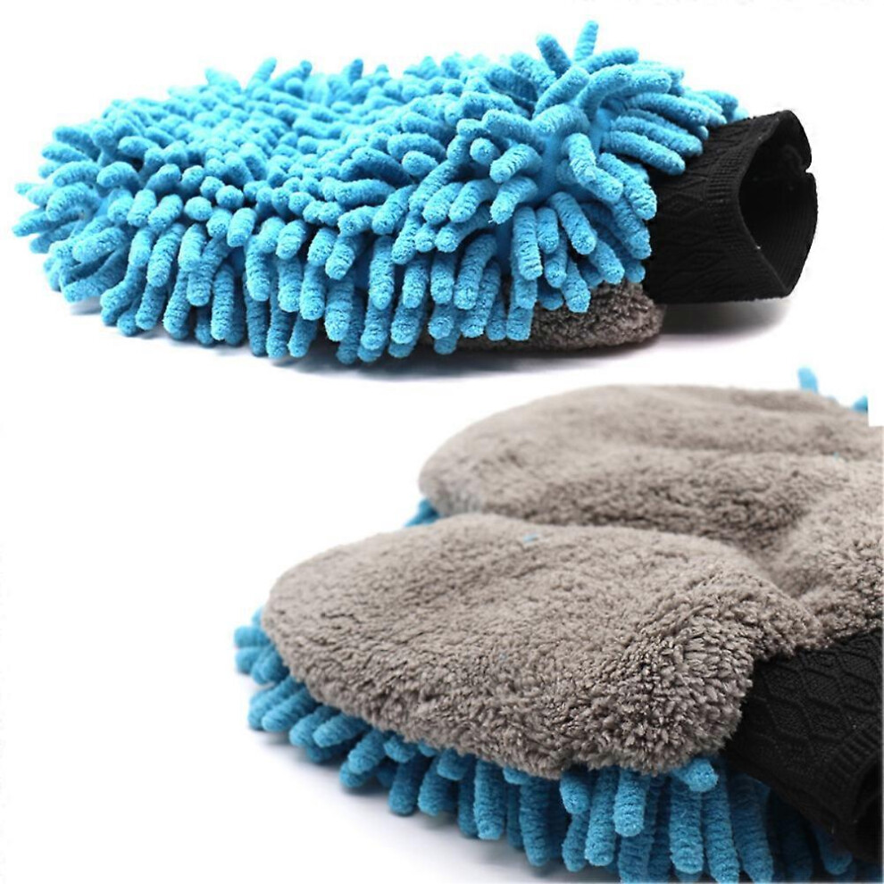 ( Blue) Large Microfiber Car Wash Mitt Waterproof Chenille Gloves Thick Car Cleaning Mitt Wax Detailing Auto Care Double-Faced Glove Light/Blue 5004229402633