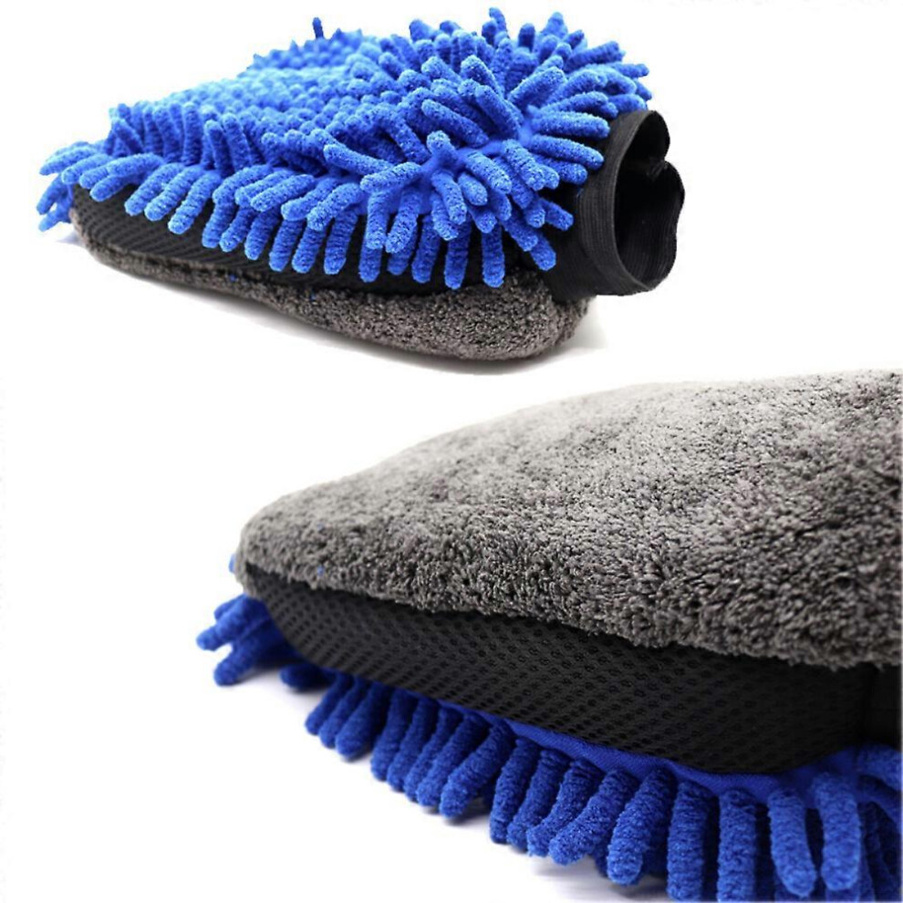 (Blue) Large Microfiber Car Wash Mitt Waterproof Chenille Gloves Thick Car Cleaning Mitt Wax Detailing Auto Care Double-Faced Glove Blue 5004229402626