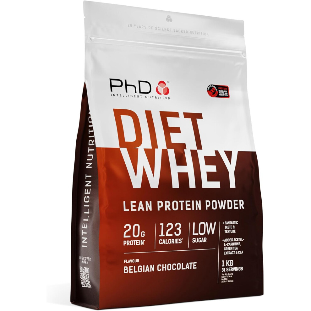 Photos - Vitamins & Minerals PhD Nutrition Diet Whey Lean Protein Powder Belgian Chocolate Whey Protein Powder 1 kg Bag Packaging May Vary Protein Powder