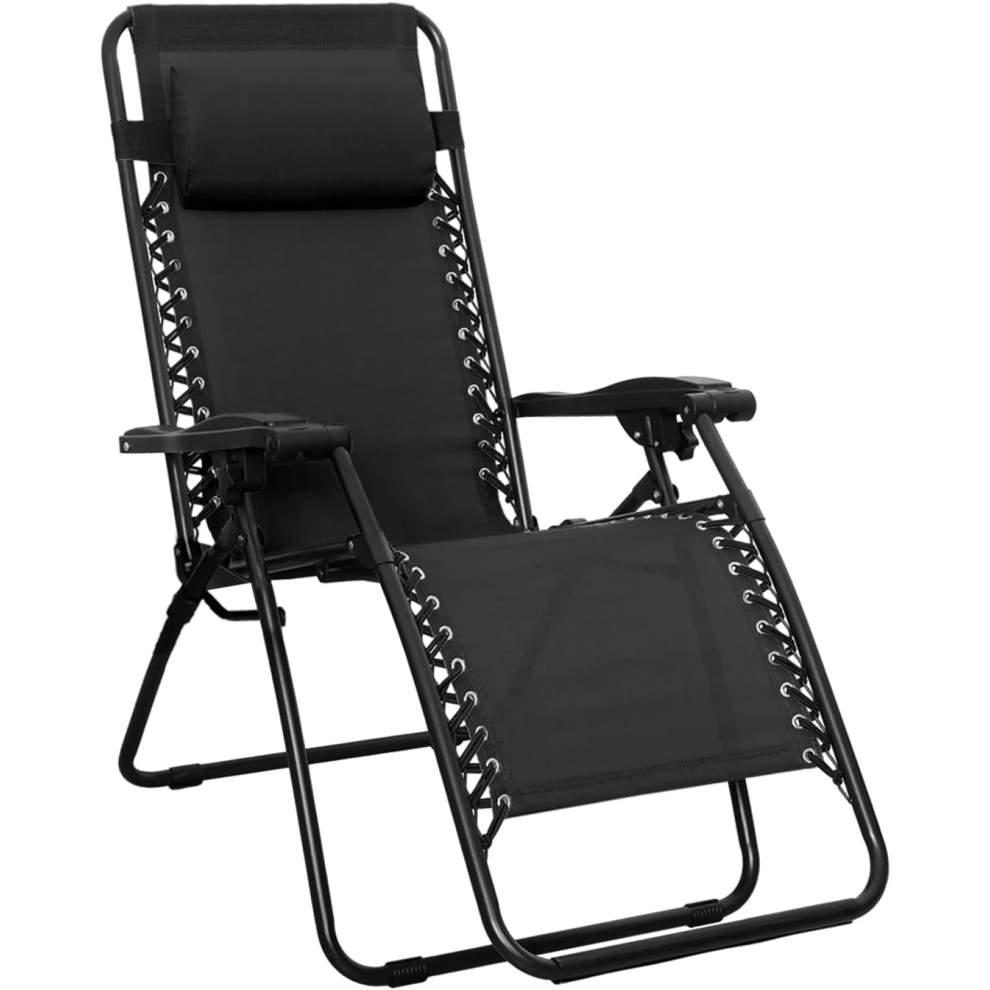 Amazon Basics Outdoor Zero Gravity Mesh Lounge Chair with Pillow, Folding Reclining and Textilene Adjustable, 90 x 66 x