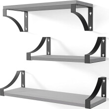 Pipishell Floating Shelves Wall Mounted Shelf Paulownia Wood Wall Shelves Wooden Shelves Set of 3 Bedroom Living Room Kitchen Laundry room etc (Grey)