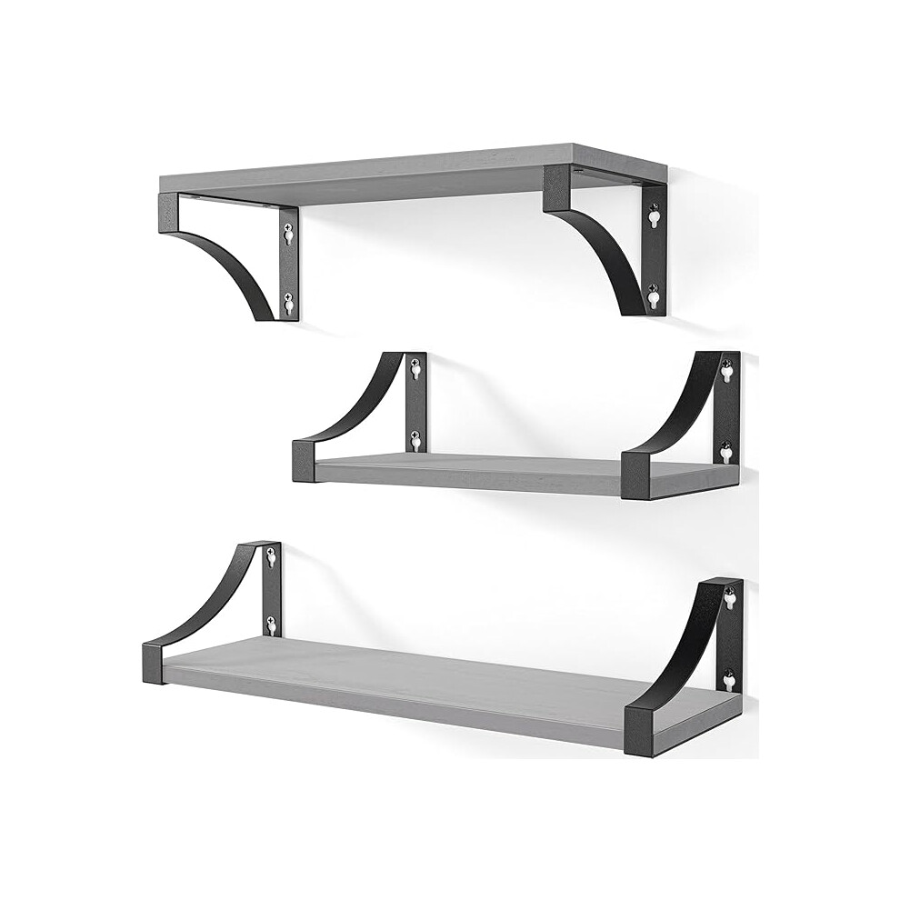 Pipishell Floating Shelves Wall Mounted Shelf Paulownia Wood Wall Shelves Wooden Shelves Set Of 3 Bedroom Living Room Kitchen Laundry Room Etc (Grey) 5051302923066