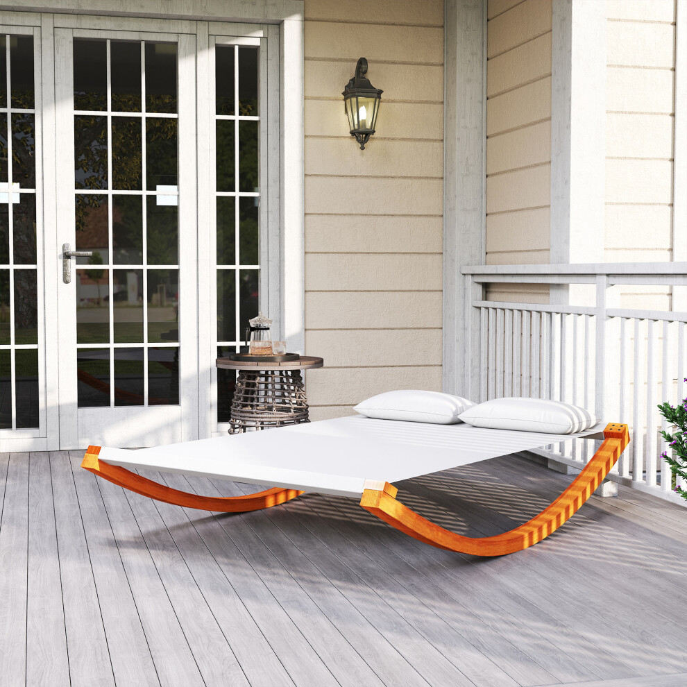 Garden Outdoor Wood Frame Hammock Rocking Sun Bed Lounger Beds + 2 Pillows