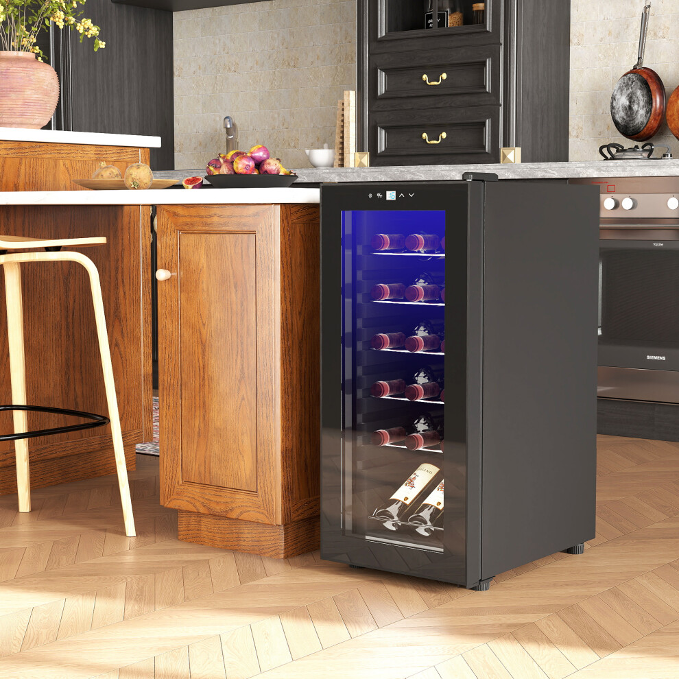HOMCOM 50L Undercounter Wine Cooler Fridge with LED Light Glass Door 18 Bottles