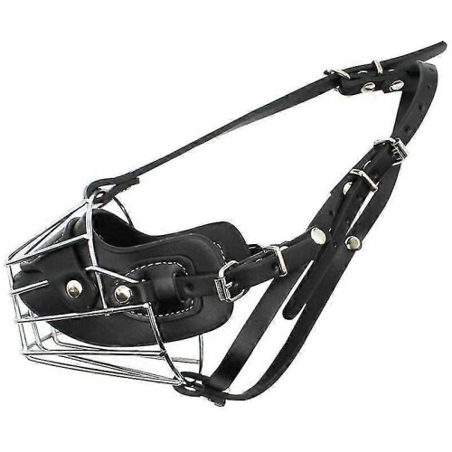 Super Metal Muzzle Dog Muzzle Leather Muzzle for Large Dogs Bite 2