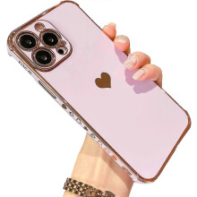 Designed for iPhone 13 Pro Max Case for Women,Luxury Love Heart Plating Phone Case with Camera Protection,Soft TPU Bumper ,Airbag Shockproof -Purple