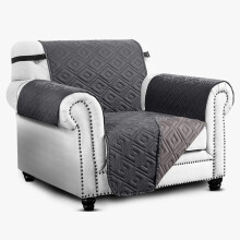 (1 Seater: 168X179 CM, Light Grey Dark Grey ) Sofa Slip Cover Reversible Quilted Waterproof Pet Protector Furniture Cover