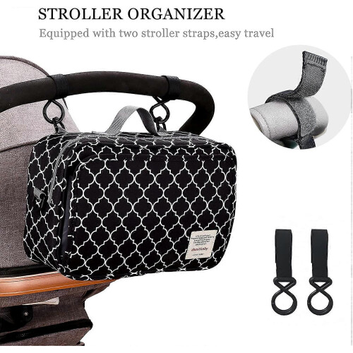 Pram Buggy Bag Organiser & Stroller Organiser,Large Stroller Storage with Deep Cup Holder(Black) 1