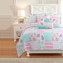 Cozy Line Home Fashions Bloom Floral Blue Rose Spring Reversible Quilt Bedding Set Coverlet Bedspread Lightweight for All Seasons (Pink Garden Quee
