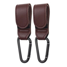 (Kaffee 2 Stück) PU-Leder Babytasche Kinderwagen Haken Kinderwagen drehen 360 Grad drehbarer Warenkorb