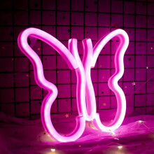 Butterfly Neon Signs Lights for Bedroom Wall Decor, USB or Battery LED Neon Night Light Wall Decoration (Pink)