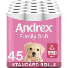 Andrex Family Soft Toilet Tissue 45 Rolls (Previously Andrex Gentle Clean) Gentle on your Family