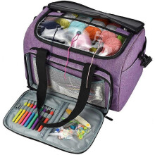 Tote Bag, Knitting Bag with Removable Dividers, Wool Tote Storage Bag with Clear PVC Top, Large, Oxford Cloth,15 * 11 * 10 inch (Purple)