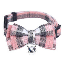 Adjustable Cat Collar Bow Tie with Bell Puppy Tuxedo Necktie Lattice Pattern,Powder gray
