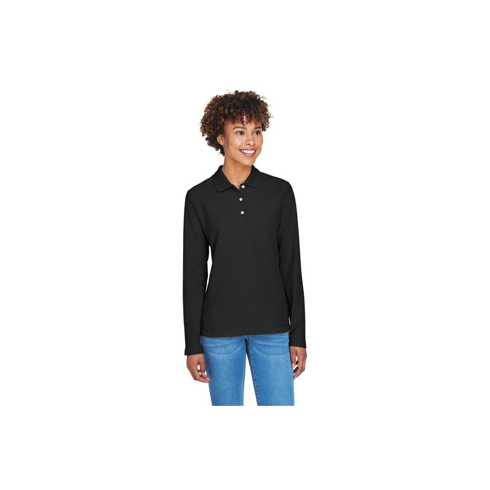 Polo     manches longues en piqu    Pima pour femme - NOIR - S (D0102H7YRI2)
