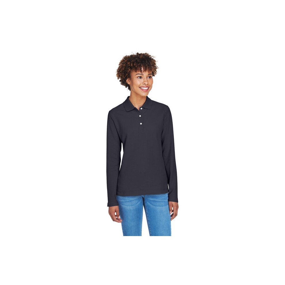 Polo     manches longues en piqu    de pima pour femme - NOIR - S (D0102H7YR2J)