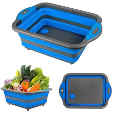 Collapsible Washing up Bowl and Plastic Chopping Board with Drain Plug, Foldable Camping Sink, Fruits Vegetables Wash Dish Tub Basin