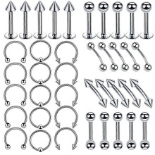 40pcs Piercing Kit Jewelry Stainless Steel Nose Lip Tongue Eyebrow Piercings Rings