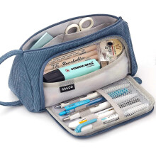 Big Capacity Pencil Case Canvas High Storage Pouch Marker Pen Case Simple Stationery Bag School College Office Organizer for Teens-Blue
