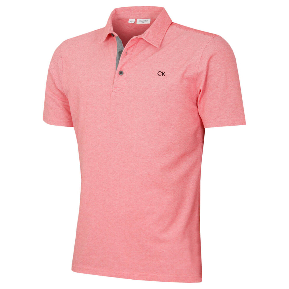 (L, Coral) Calvin Klein Mens 2025 Prep Campus Oxford Pique Golf Polo Shirt