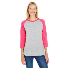 Baseball T-shirt dames - WIT MARINE ROOD - L(D0102H2HE77)